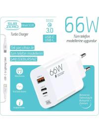 Subzero SG90 66W USB+PD+Ligtning + Type-C to Lightning Kablo Turbo Hızlı Şarj Cihazı Seti
